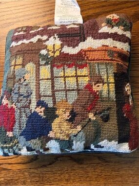 C&F Enterprises Wool Needlepoint Christmas Village Carolers Pillow 10”